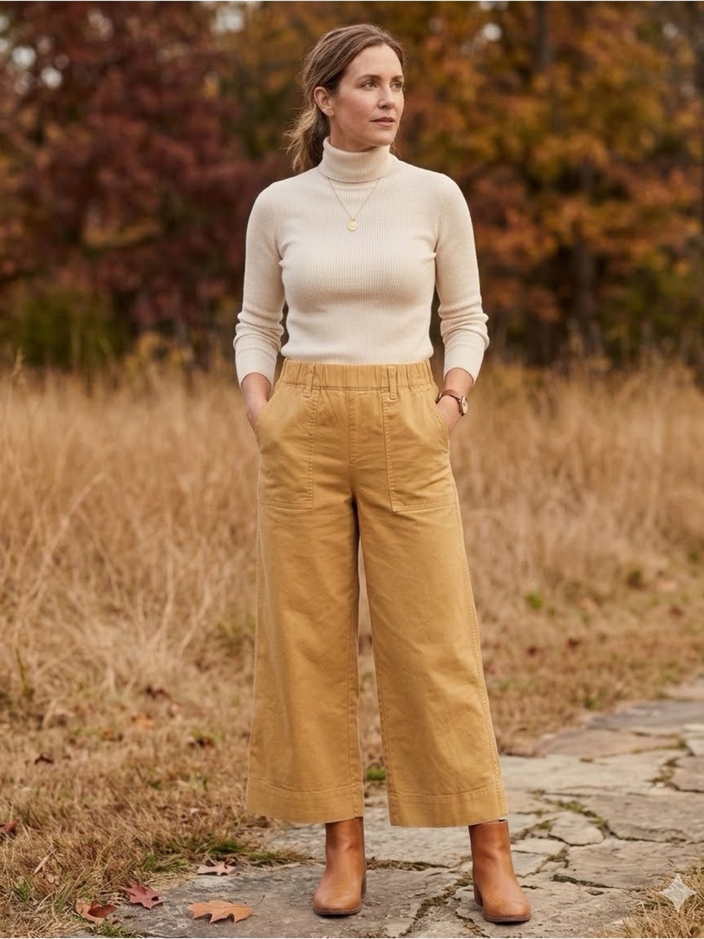 J. Crew Elastic High Rise Baggy Tan /Mustard Fatigued Cropped Wide Leg Pants